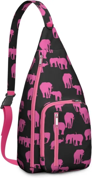 Pink Elephant Silhouette Crossbody Bag Daypack for Women Men Lightweight Waterproof Sling Bag Backpack Hiking Cycling