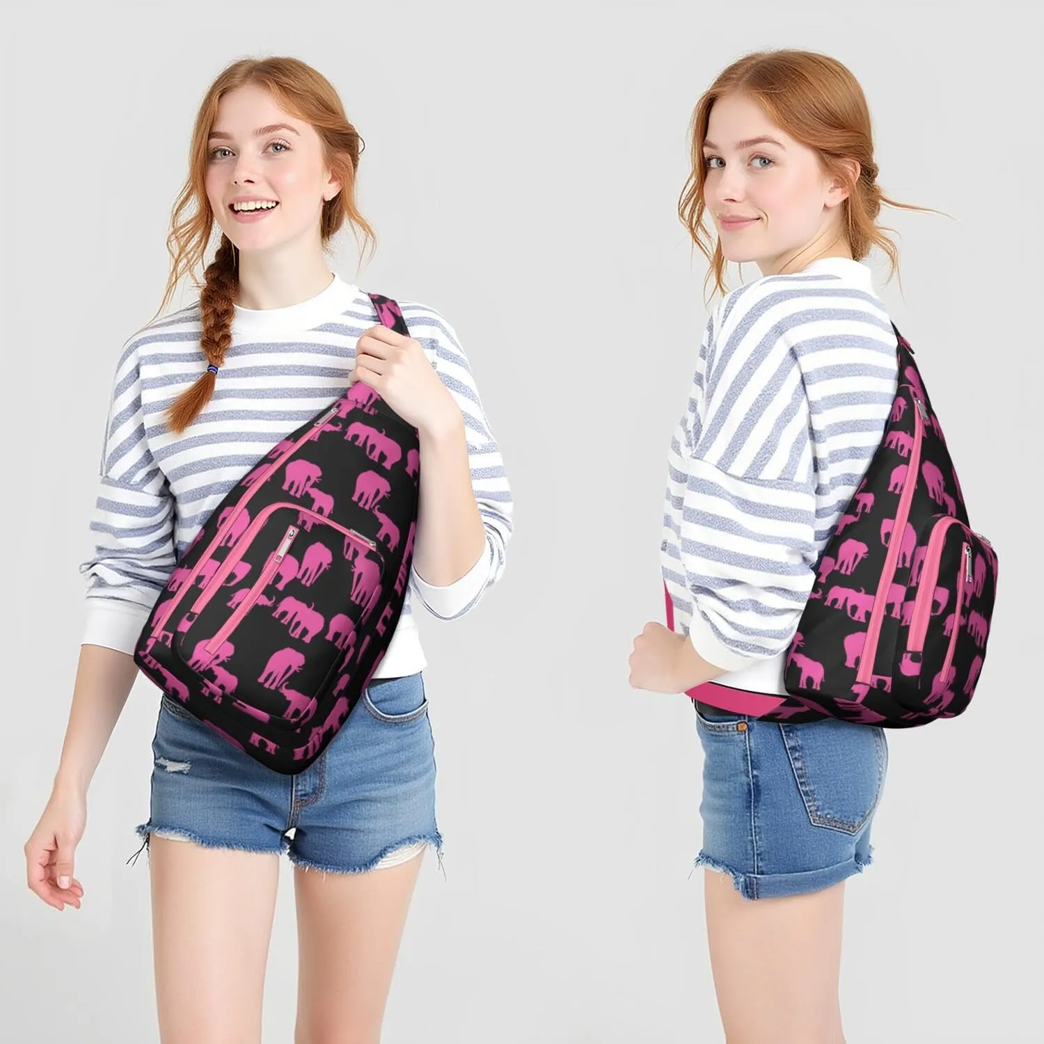 Pink Elephant Silhouette Crossbody Bag Daypack for Women Men Lightweight Waterproof Sling Bag Backpack Hiking Cycling