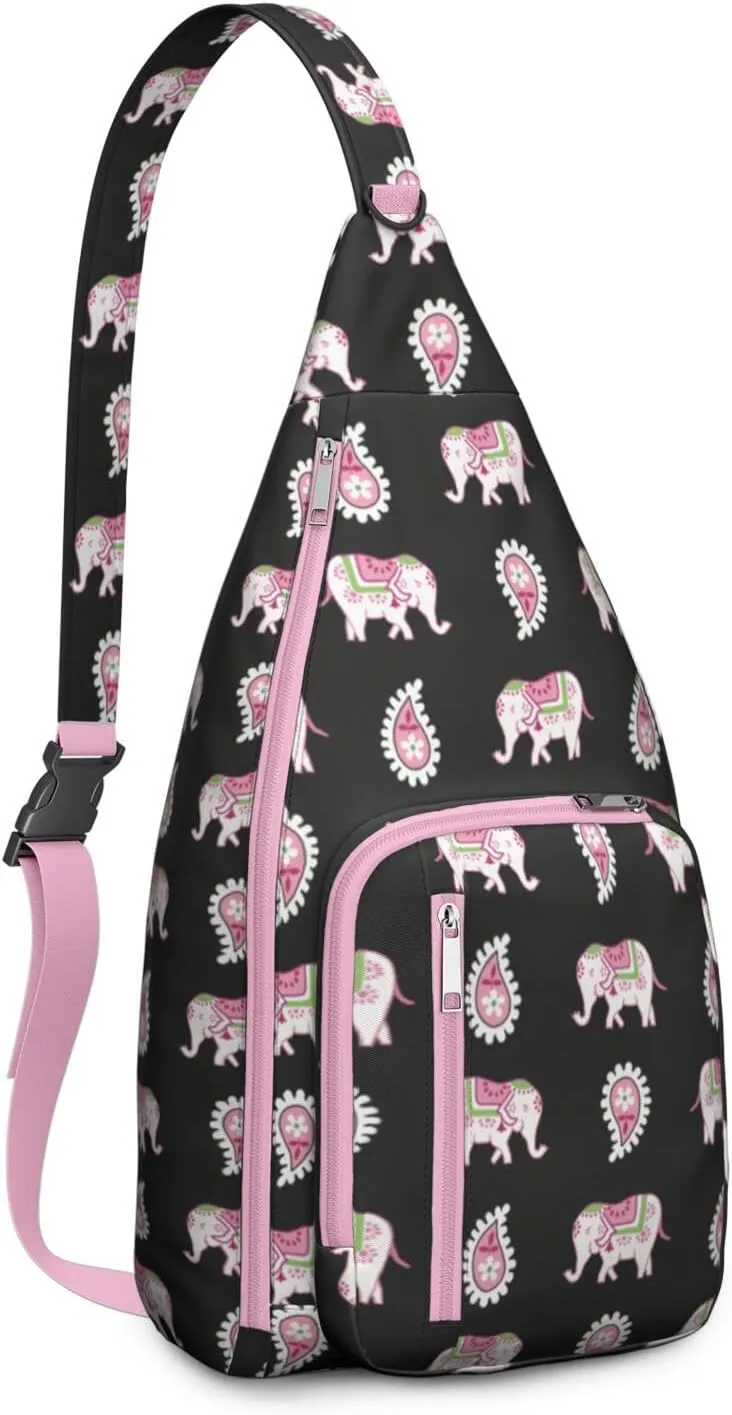 Pink Elephants Crossbody Bag Daypack for Women Men Lightweight Waterproof Sling Bag Backpack Hiking Cycling