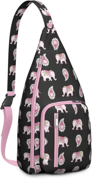 Pink Elephants Crossbody Bag Daypack for Women Men Lightweight Waterproof Sling Bag Backpack Hiking Cycling