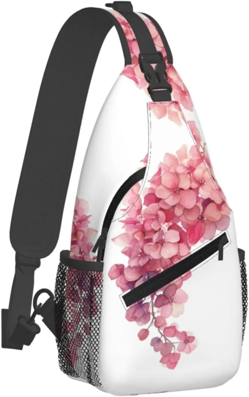 Pink Hydrangea Flower Sling Bag For Men Crossbody Backpack,Women Shoulder Bag For Travel Sport