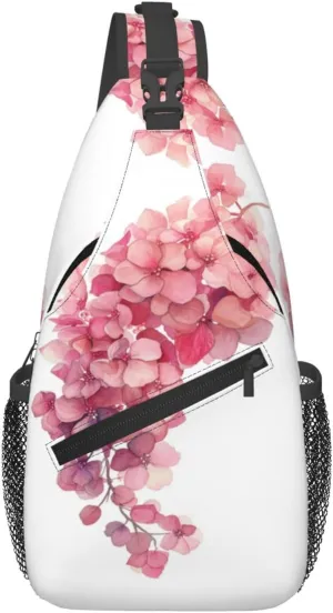 Pink Hydrangea Flower Sling Bag For Men Crossbody Backpack,Women Shoulder Bag For Travel Sport