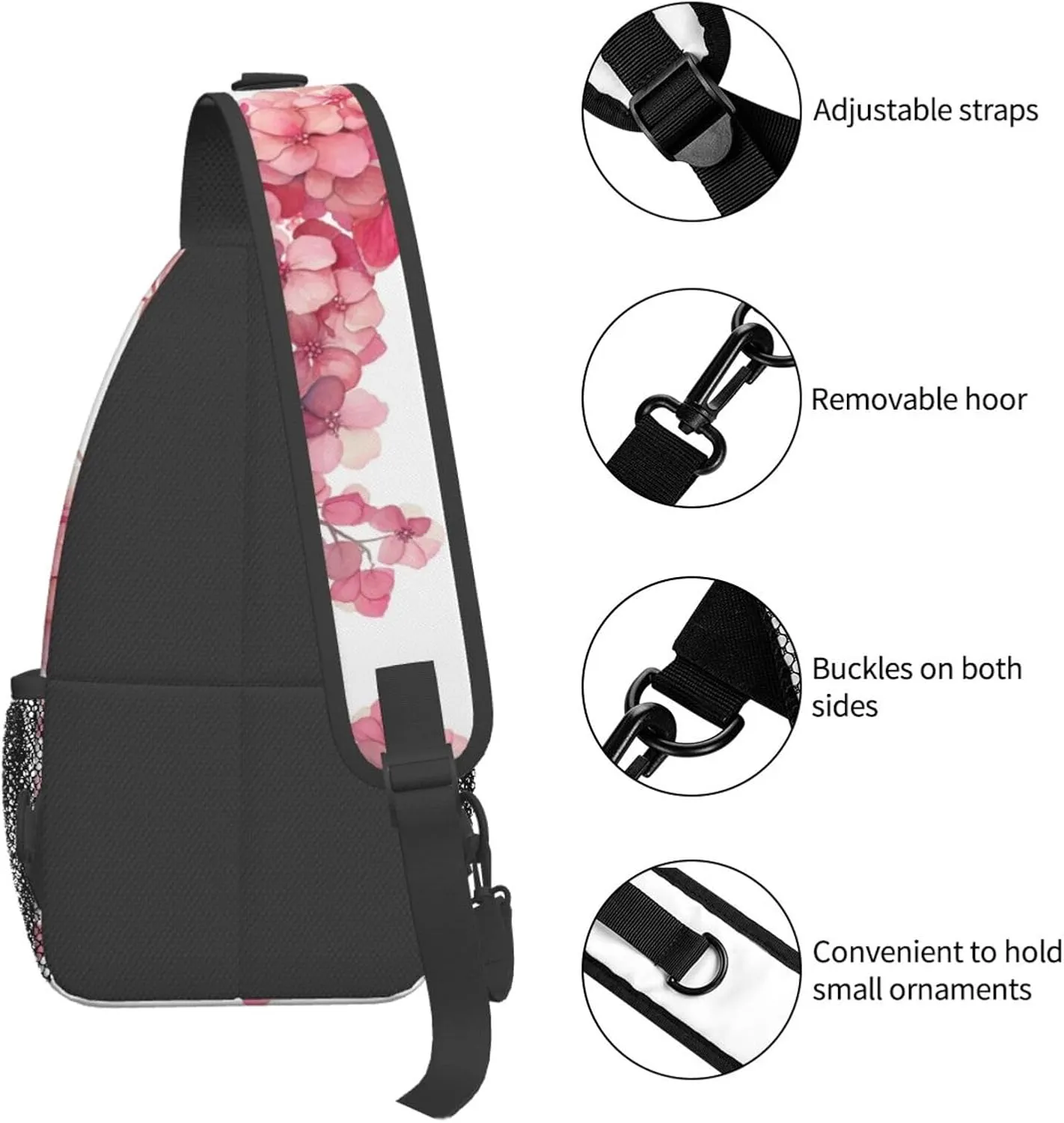 Pink Hydrangea Flower Sling Bag For Men Crossbody Backpack,Women Shoulder Bag For Travel Sport