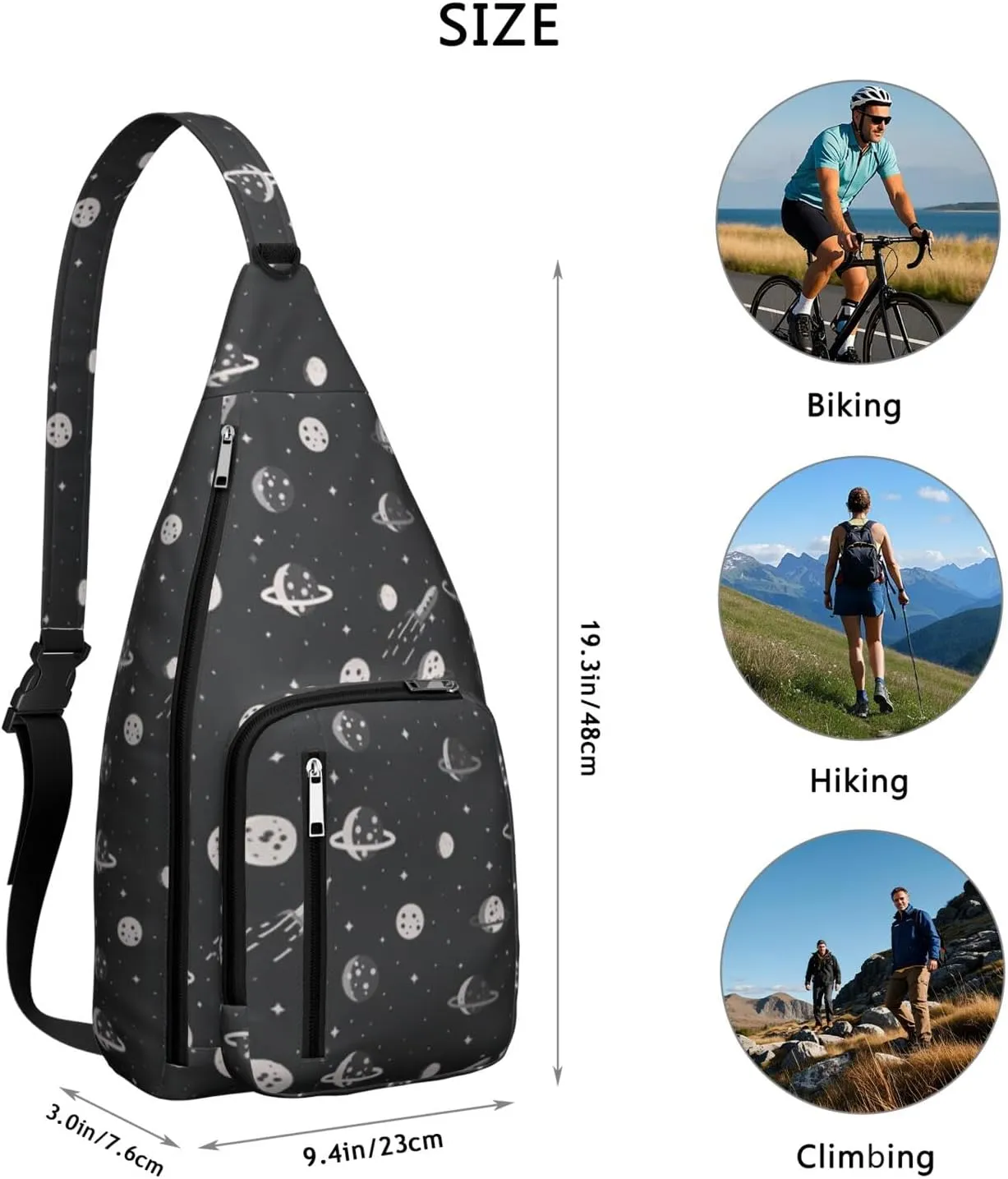 Planet Sketch Cool Crossbody Bag Daypack for Women Men Lightweight Waterproof Sling Bag Backpack Hiking Cycling