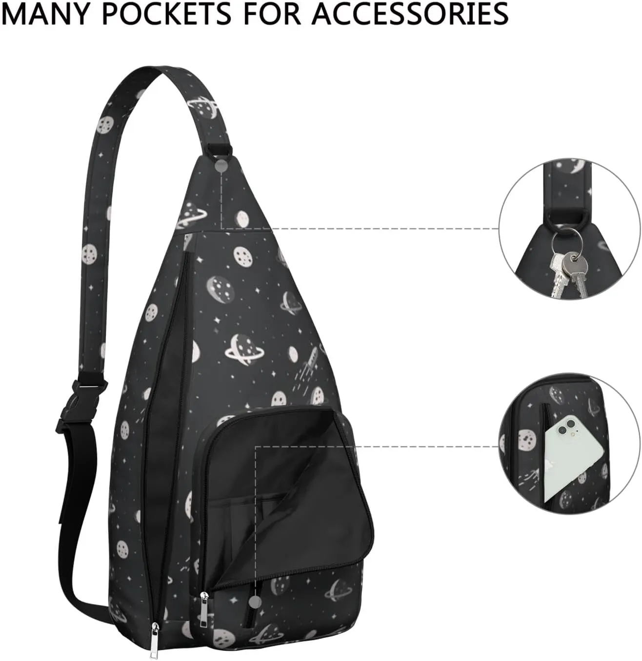 Planet Sketch Cool Crossbody Bag Daypack for Women Men Lightweight Waterproof Sling Bag Backpack Hiking Cycling