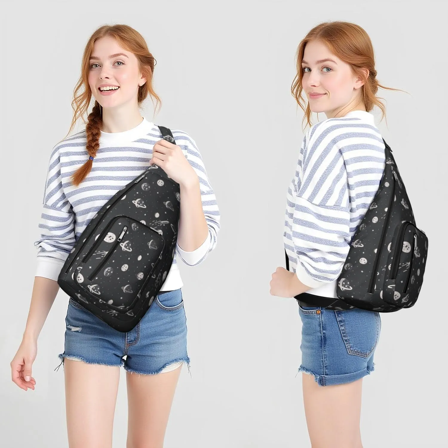 Planet Sketch Cool Crossbody Bag Daypack for Women Men Lightweight Waterproof Sling Bag Backpack Hiking Cycling