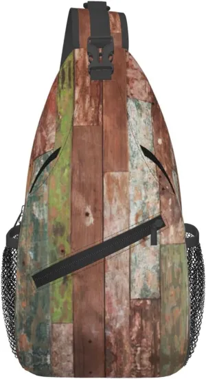 Planks Weathered Old Look Print Sling Bag Crossbody Backpack For Women Men Hiking Travel Over The Shoulder Multipurpose Bag