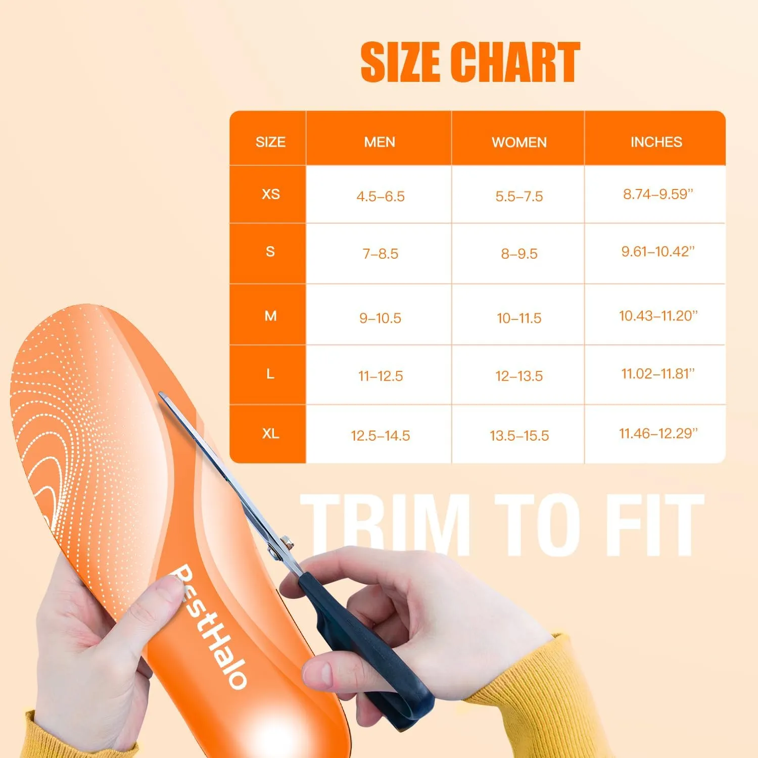 Plantar Fasciitis Insoles - High Arch Support Inserts, Gel Cushion, Relief for Flat Feet - 220  lbs Orthotics Insoles Ideal for Work Boots (Orange, Men 4.5-6.5 | Women 5.5-7.5)