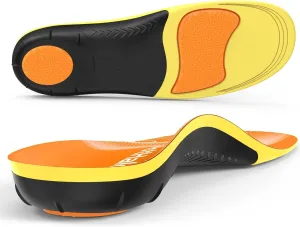 Plantar Fasciitis Insoles - High Arch Support Inserts, Gel Cushion, Relief for Flat Feet - 220  lbs Orthotics Insoles Ideal for Work Boots (Orange, Men 4.5-6.5 | Women 5.5-7.5)