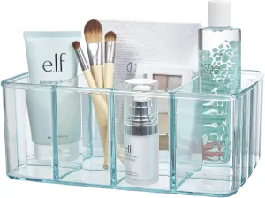 Plastic Vanity Organizer | 5-Compartments | Storage Bin for Makeup Brushes, Palettes, and Beauty Supplies | Keep Bath Products Organized on a Counter or under the Sink | Ocean Mist