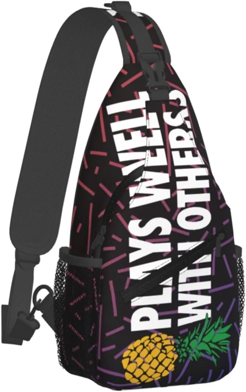 Plays Well With Others Upside Down Pineapple Small Crossbody Backpack Sling Bag For Men Women Mini One Shoulder Chest Bags Gym Sport Travel Hiking Daypack