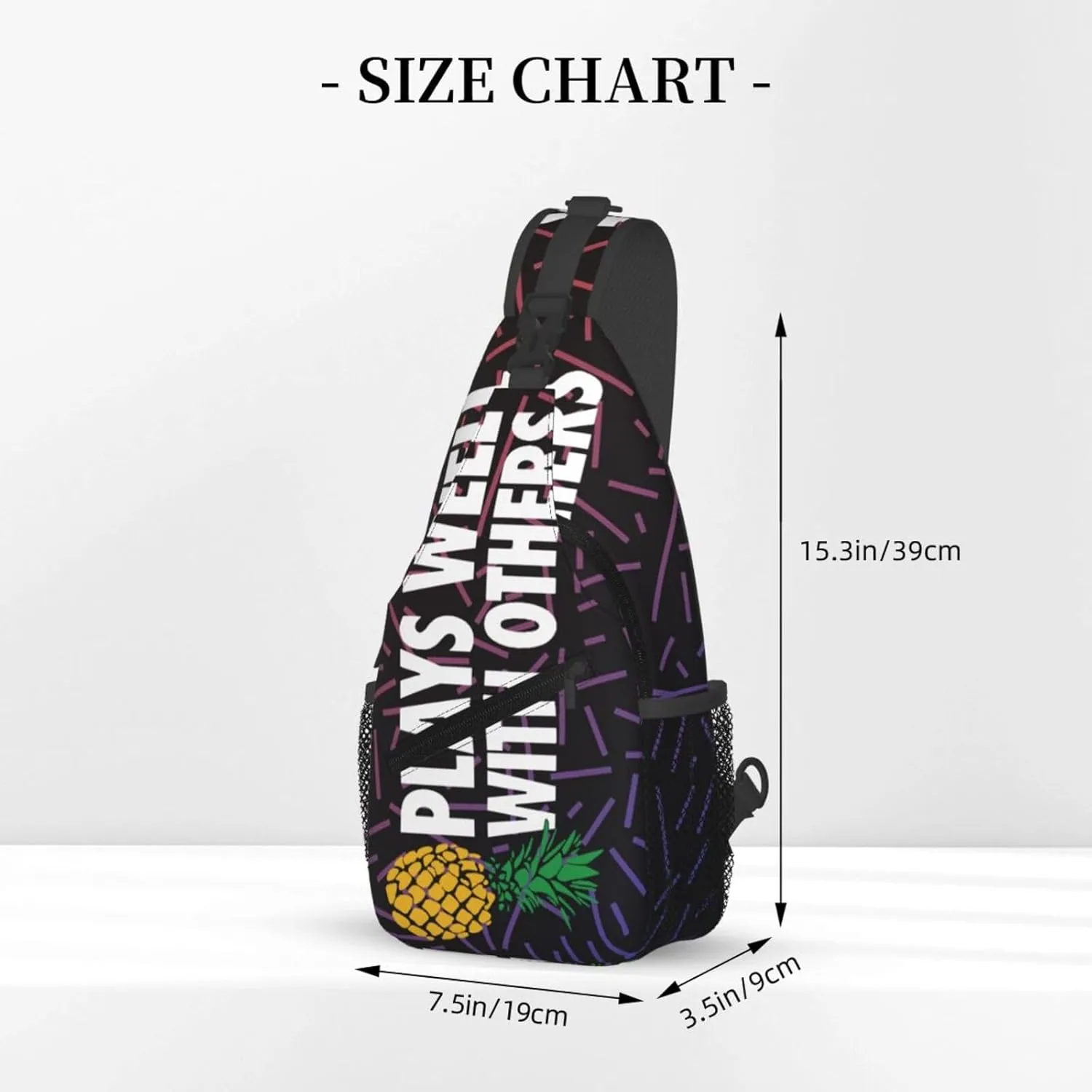 Plays Well With Others Upside Down Pineapple Small Crossbody Backpack Sling Bag For Men Women Mini One Shoulder Chest Bags Gym Sport Travel Hiking Daypack