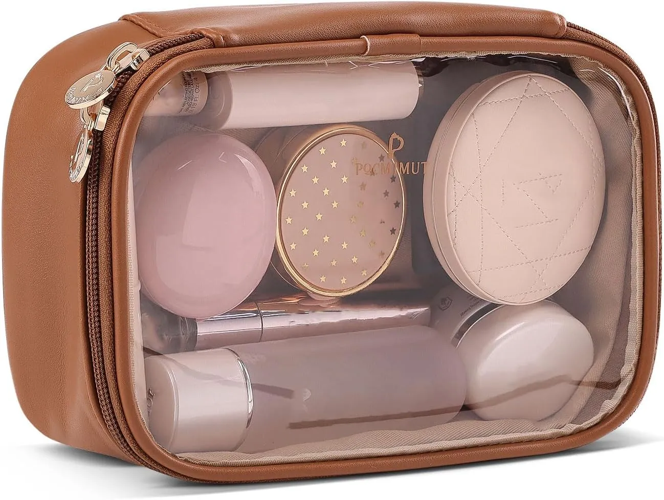 Pocmimut Clear Makeup Bags,Small Makeup Pouch with Large Cosmetic Bag Car Accessories Storage for Women,Travel Essentials Organizers,Brown