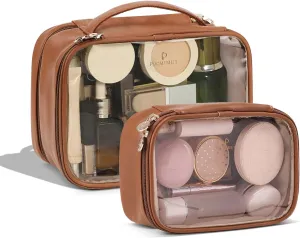Pocmimut Clear Makeup Bags,Small Makeup Pouch with Large Cosmetic Bag Car Accessories Storage for Women,Travel Essentials Organizers,Brown