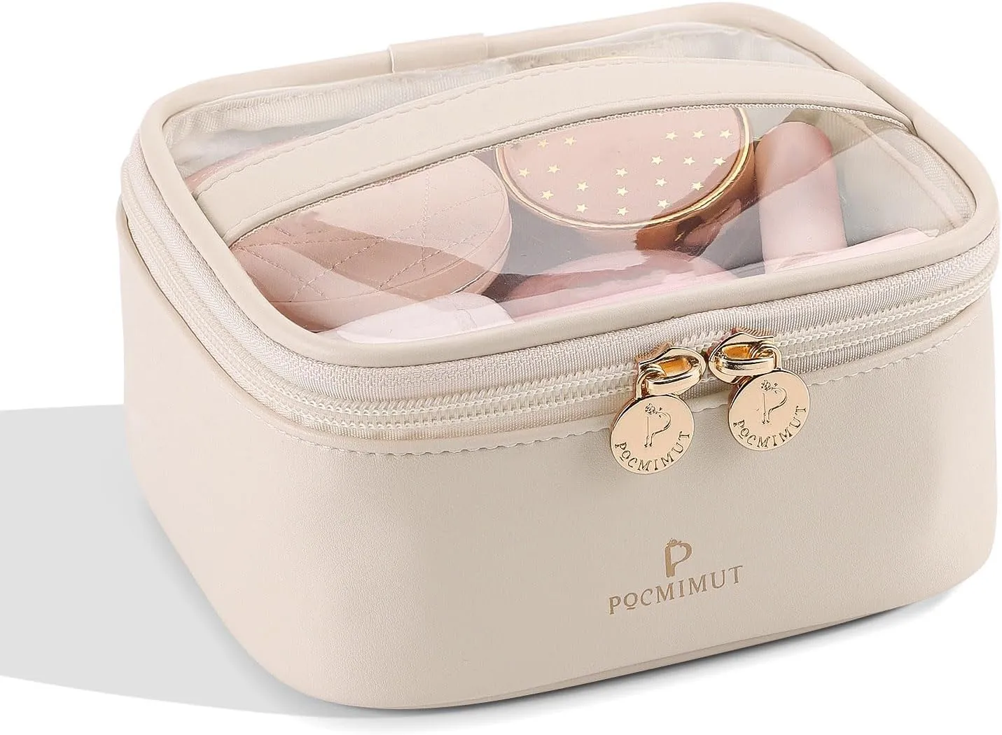 Pocmimut Makeup Bag,Protable Clear Makeup Bag Travel Cosmetic Bag Car Accessories for Women,Travel Essentials Cosmetic Bag Organizers,Beige