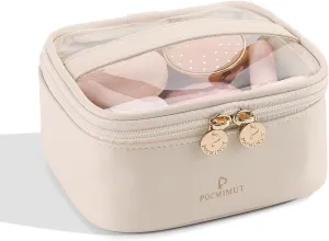 Pocmimut Makeup Bag,Protable Clear Makeup Bag Travel Cosmetic Bag Car Accessories for Women,Travel Essentials Cosmetic Bag Organizers,Beige