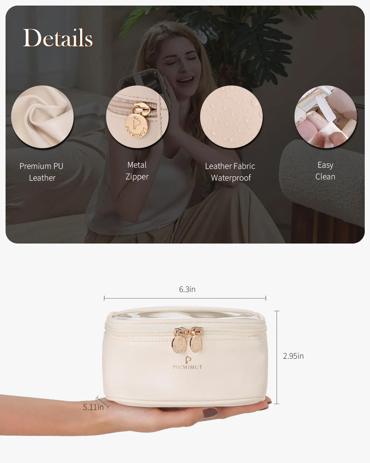Pocmimut Makeup Bag,Protable Clear Makeup Bag Travel Cosmetic Bag Car Accessories for Women,Travel Essentials Cosmetic Bag Organizers,Beige