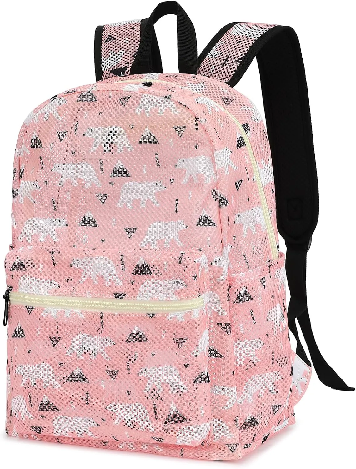 Polar Bear Mesh Backpack for Girls Women, See Through Casual School College Student Bookbag (Pink)