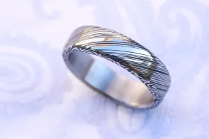 Polished Damascus steel ring Stainless steel damasteel customizable ring! Darker color etch