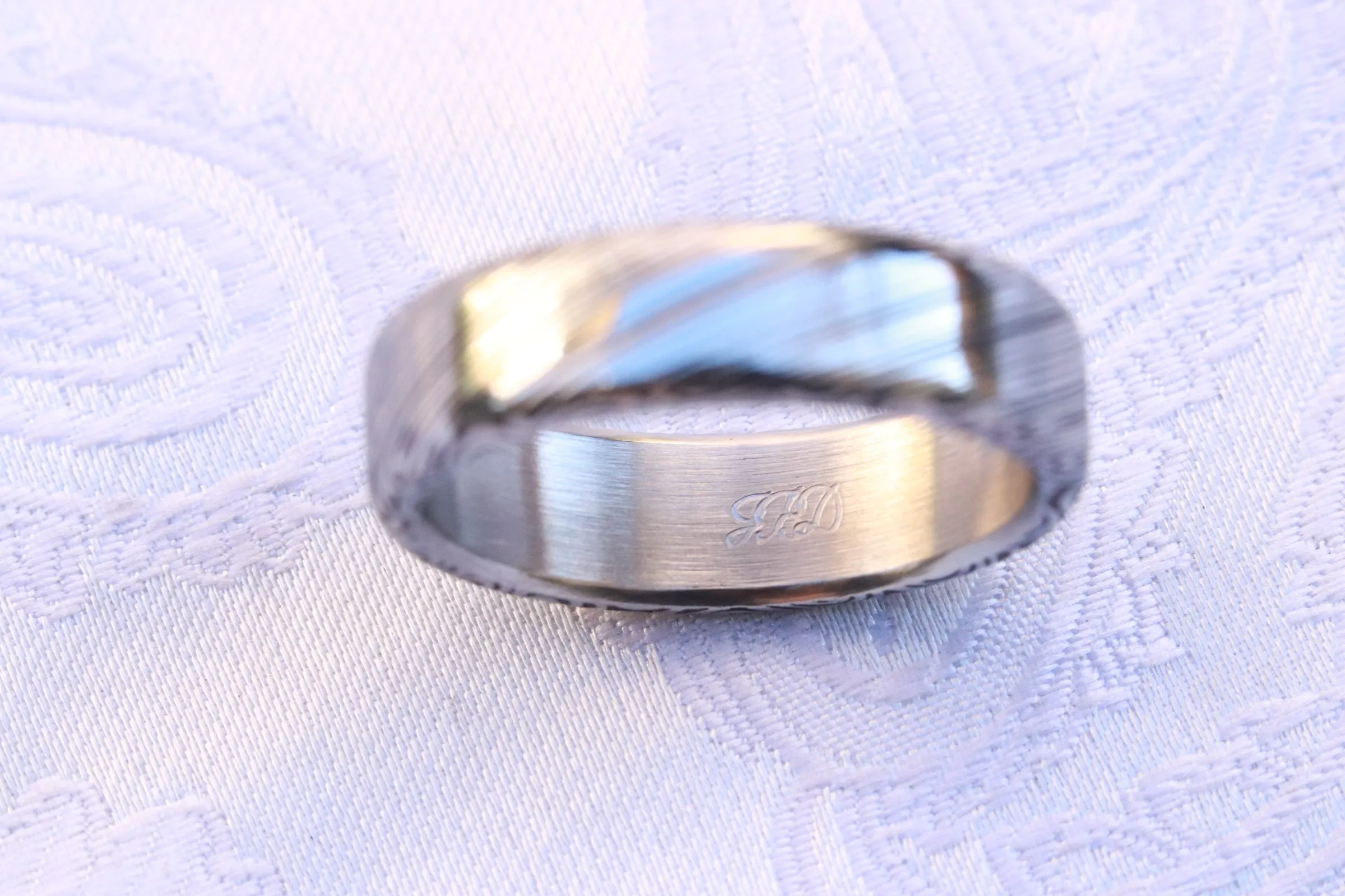 Polished Damascus steel ring Stainless steel damasteel customizable ring! Darker color etch