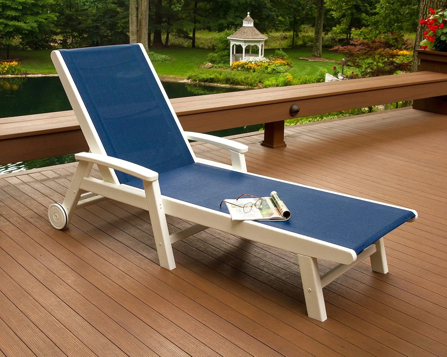 POLYWOOD® Coastal Chaise, Black/Metallic Sling