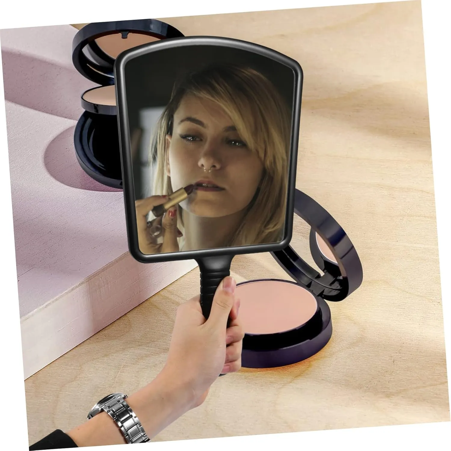 POPETPOP Square Handheld Makeup Mirror Ergonomic -Skid Handle for Barbers Makeup Artists Compact Design for Easy Use for Salon Routine