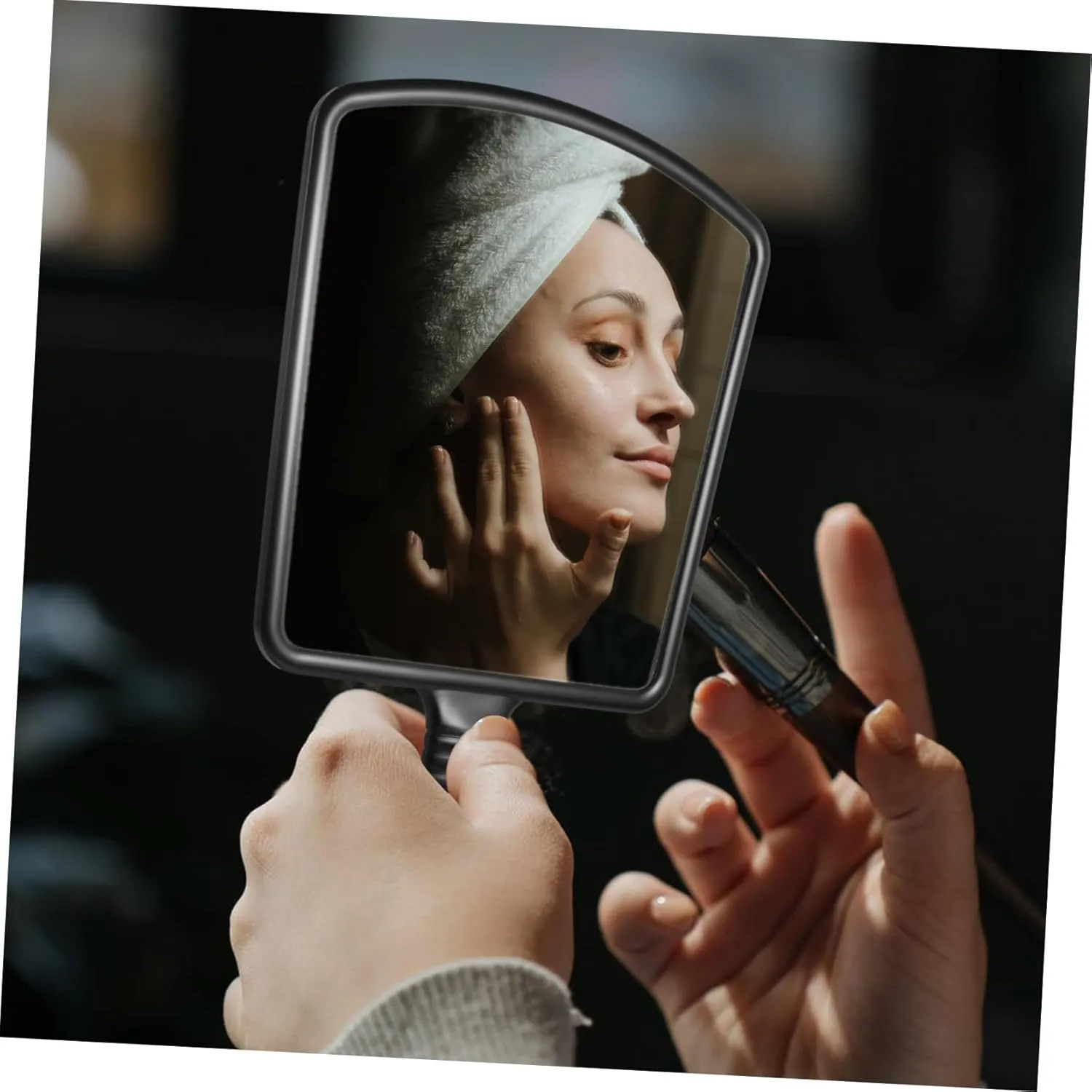 POPETPOP Square Handheld Makeup Mirror Ergonomic -Skid Handle for Barbers Makeup Artists Compact Design for Easy Use for Salon Routine