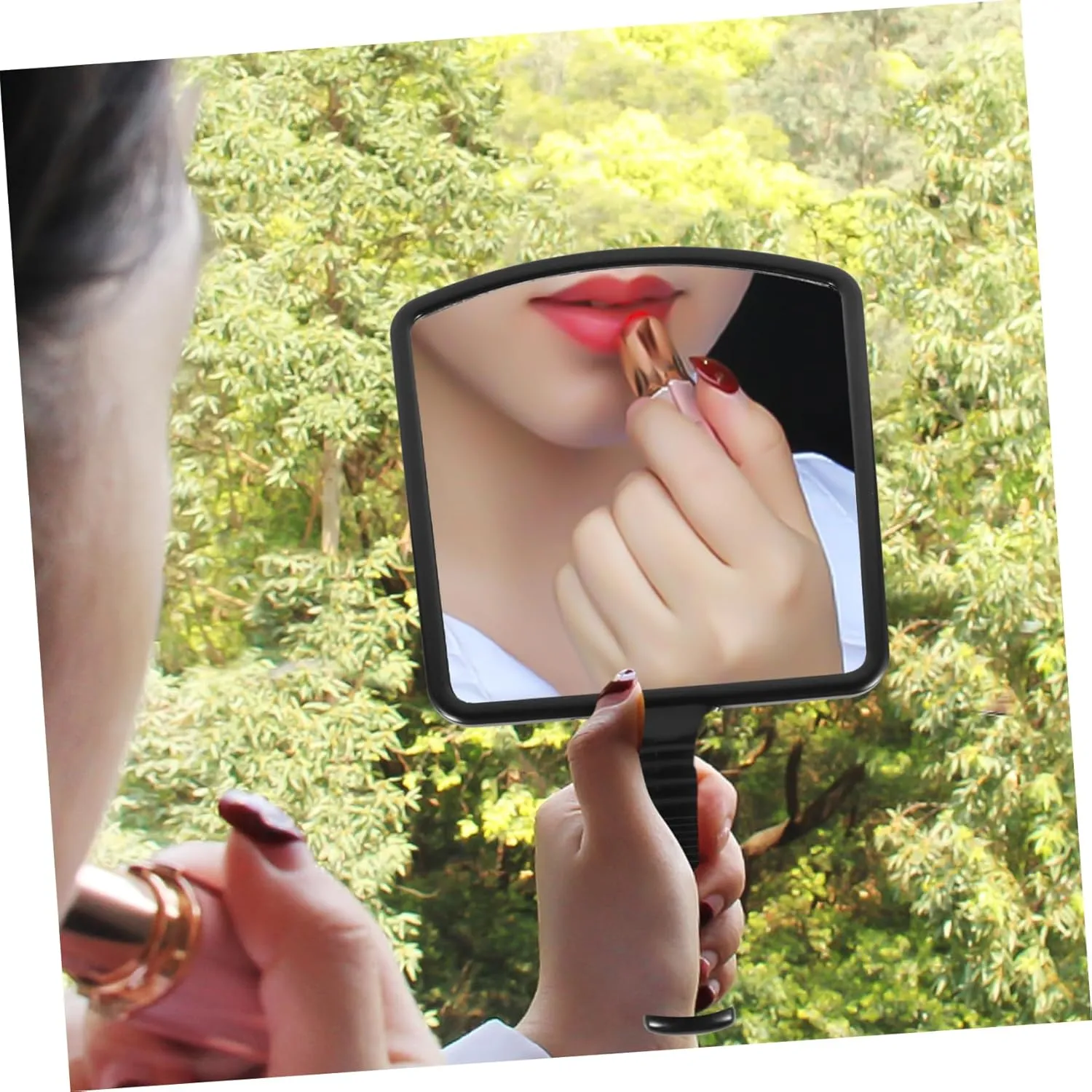 POPETPOP Square Handheld Makeup Mirror Ergonomic -Skid Handle for Barbers Makeup Artists Compact Design for Easy Use for Salon Routine