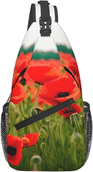Poppy Flowers Vivid Petals Print Sling Bag Crossbody Backpack For Women Men Hiking Travel Over The Shoulder Multipurpose Bag