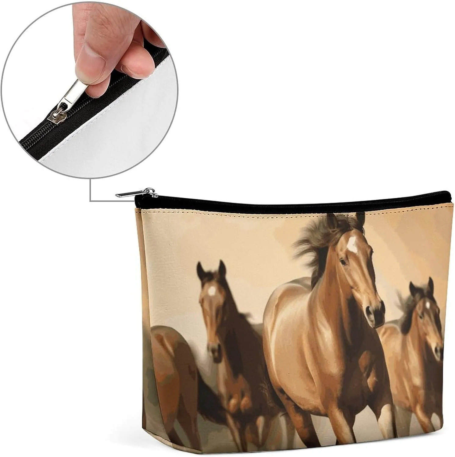 Portable Small Cosmetic Bag Cute Travel Makeup Bag Horses Waterproof Toiletry Bag for Women