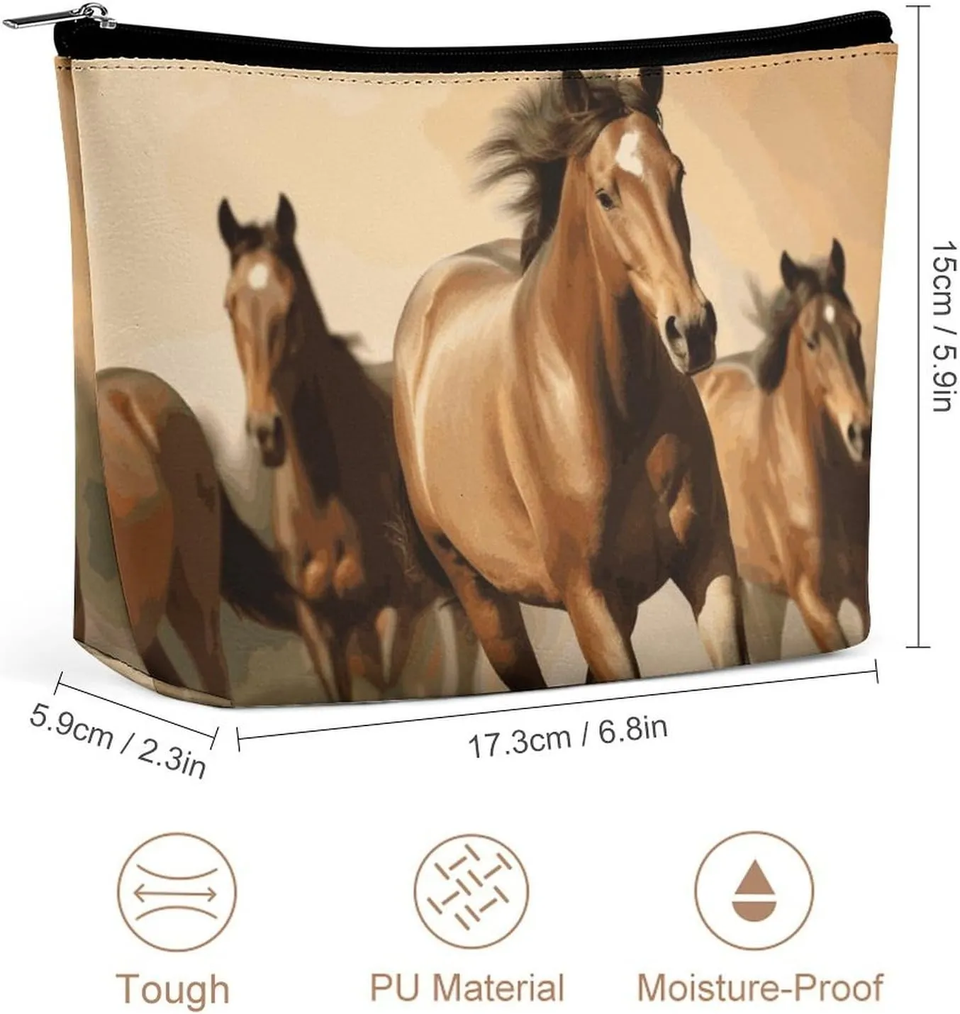 Portable Small Cosmetic Bag Cute Travel Makeup Bag Horses Waterproof Toiletry Bag for Women