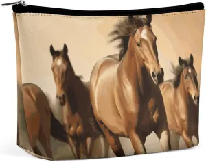 Portable Small Cosmetic Bag Cute Travel Makeup Bag Horses Waterproof Toiletry Bag for Women