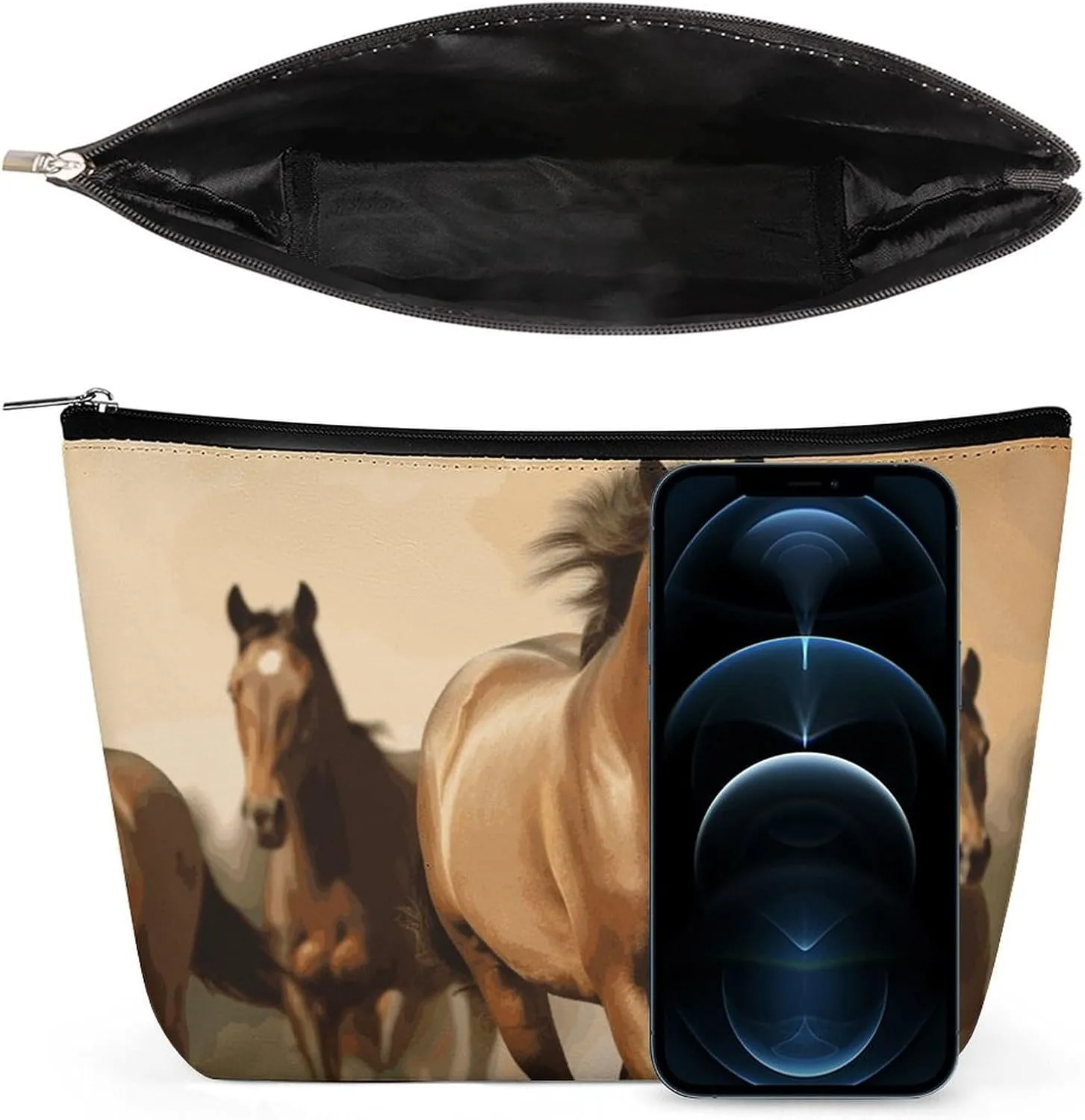 Portable Small Cosmetic Bag Cute Travel Makeup Bag Horses Waterproof Toiletry Bag for Women