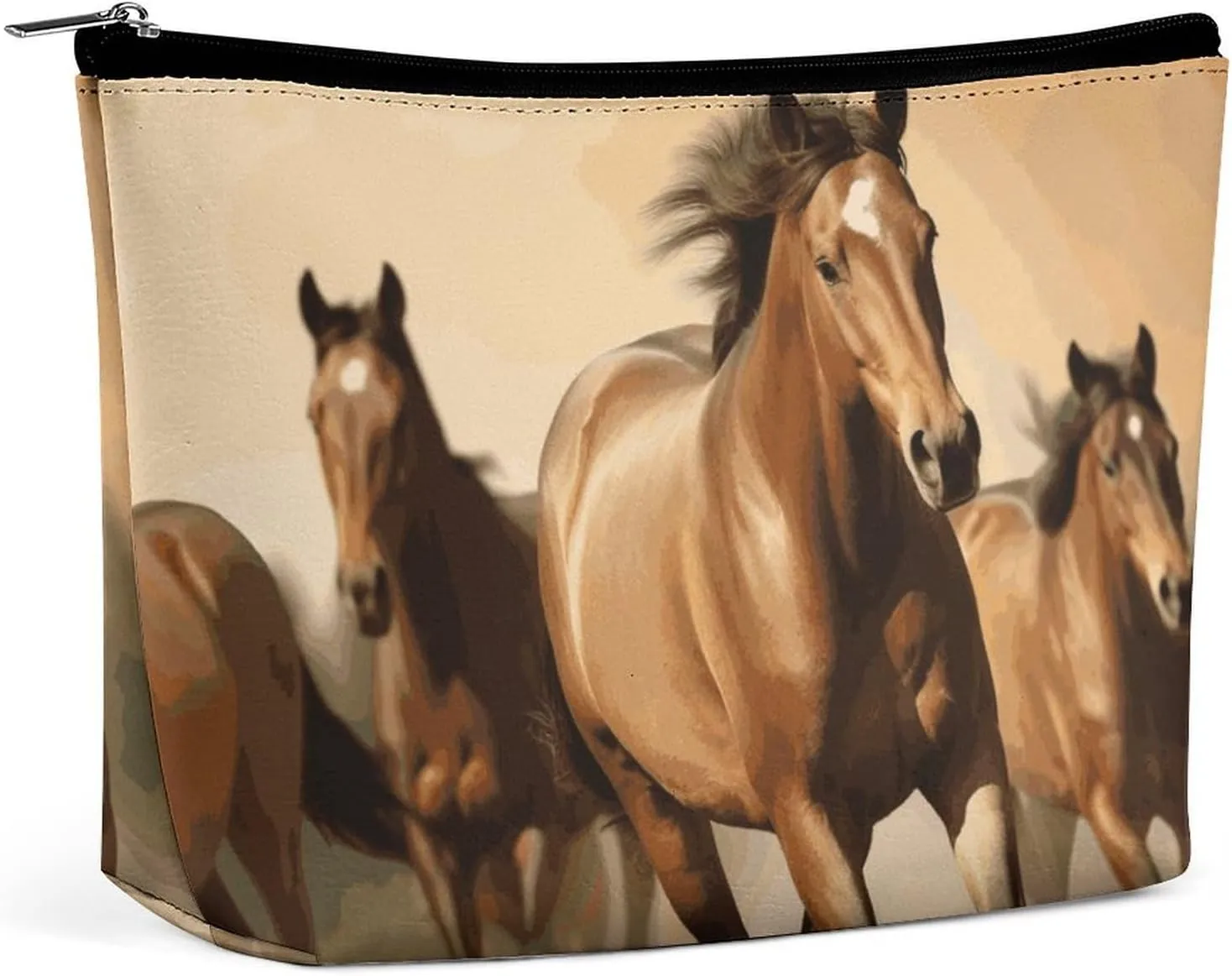 Portable Small Cosmetic Bag Cute Travel Makeup Bag Horses Waterproof Toiletry Bag for Women