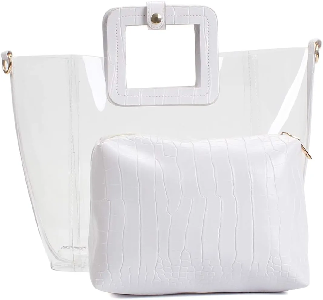 Poxas Classic PVC Jelly Handbag with Strap Waterproof Clear Purse Tote Beach Shoulder Bags
