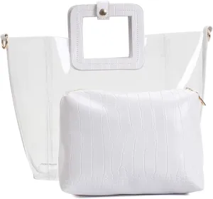 Poxas Classic PVC Jelly Handbag with Strap Waterproof Clear Purse Tote Beach Shoulder Bags