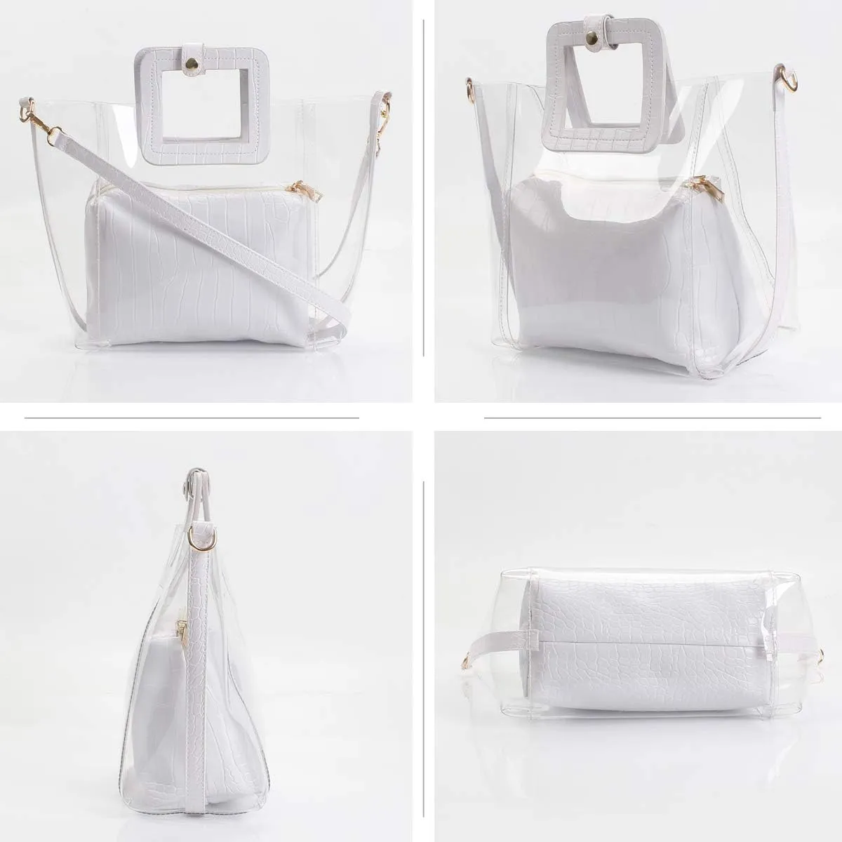 Poxas Classic PVC Jelly Handbag with Strap Waterproof Clear Purse Tote Beach Shoulder Bags