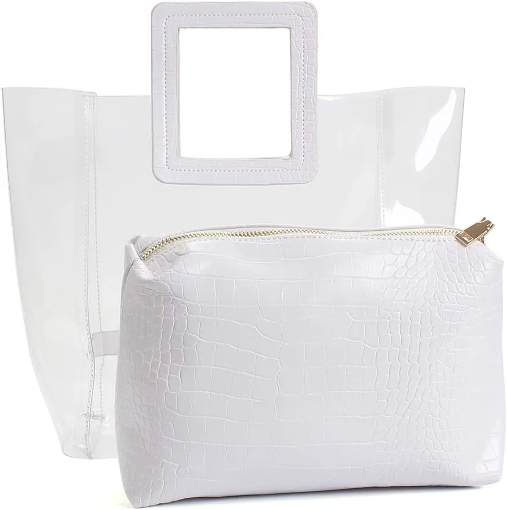 Poxas Womens Transparent Shoulder Bags Clear Tote PVC Handbag Jelly Purse Waterproof Bag