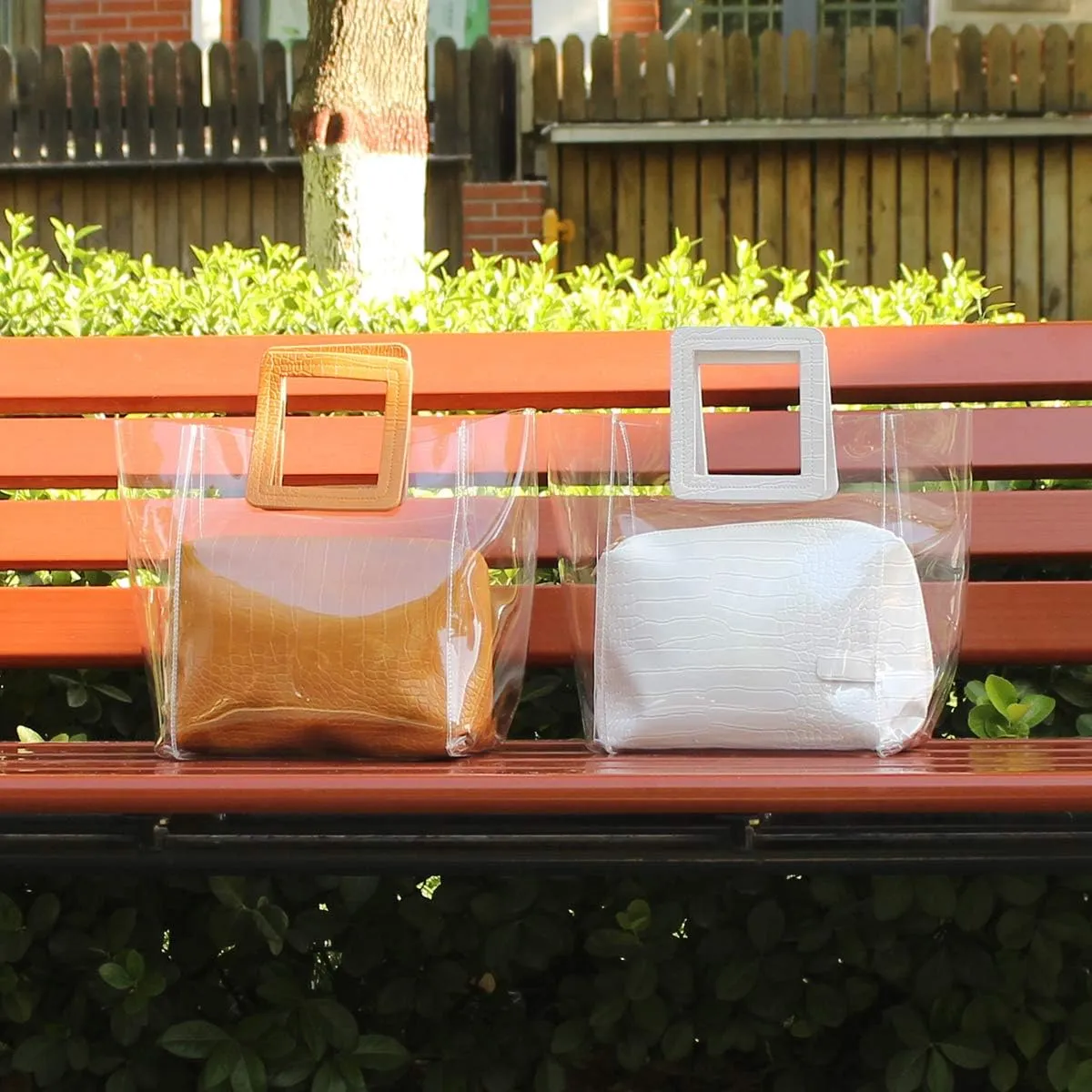 Poxas Womens Transparent Shoulder Bags Clear Tote PVC Handbag Jelly Purse Waterproof Bag