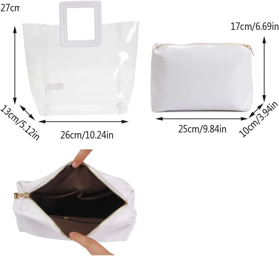 Poxas Womens Transparent Shoulder Bags Clear Tote PVC Handbag Jelly Purse Waterproof Bag