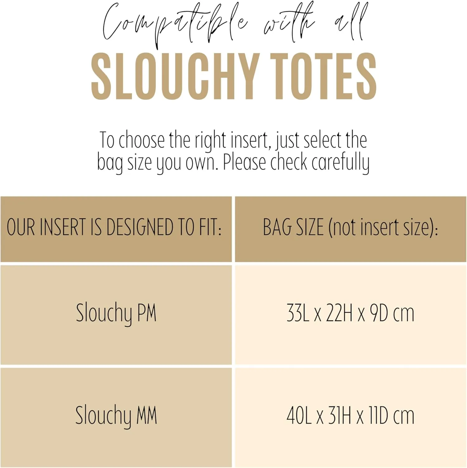 Premium Purse Organizer compatible with Lv Slouchy PM/MM Insert - Handmade Soft Silk Liner, Perfect fit for Hobo PM/MM Bag Organizer Gold Zipper (Beige, For Slouchy MM)