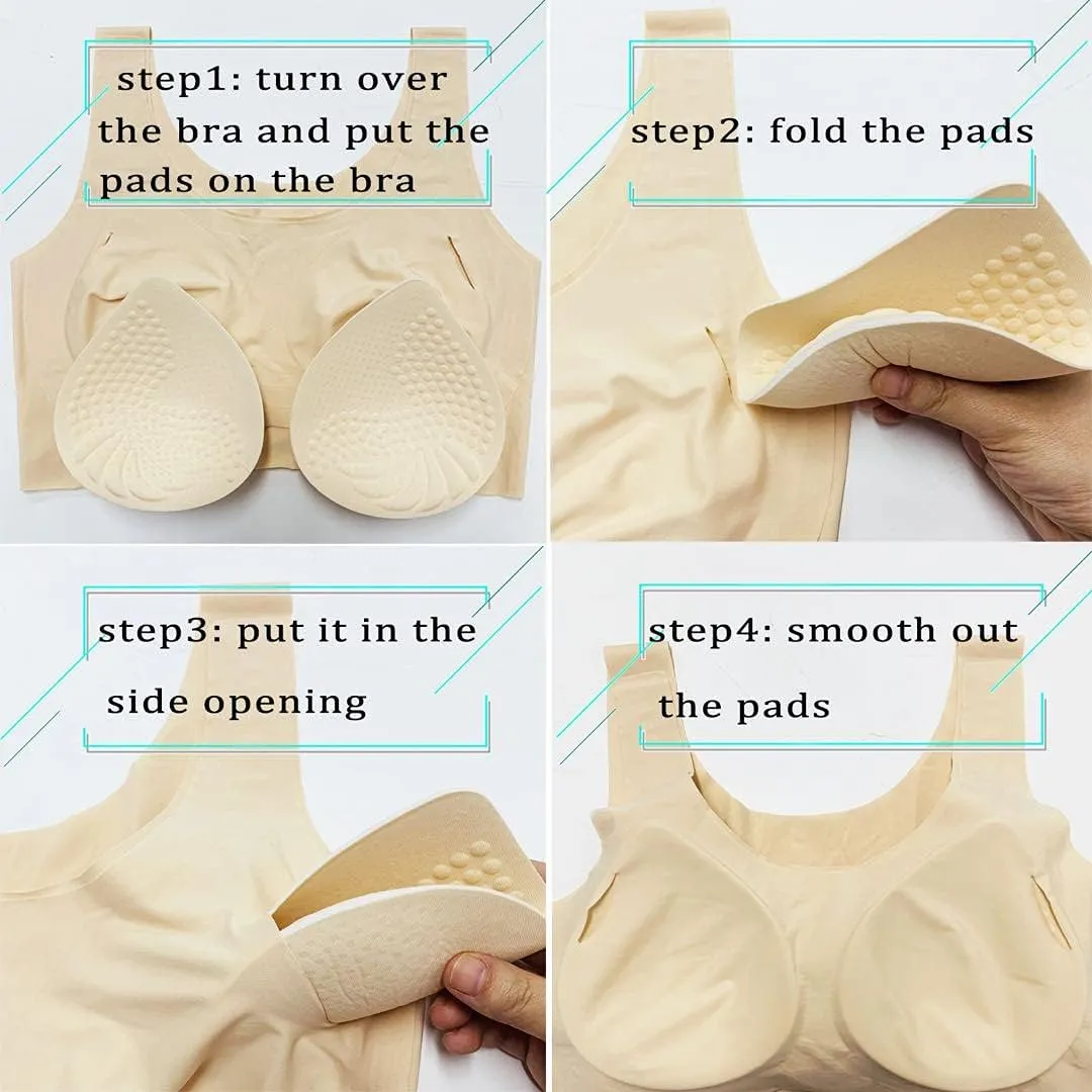 PRETTYWELL Bra Pads Inserts, 2 Pairs Latex Bras Inserts for Sports Bras, Bra Cups Inserts for Bikini Tops