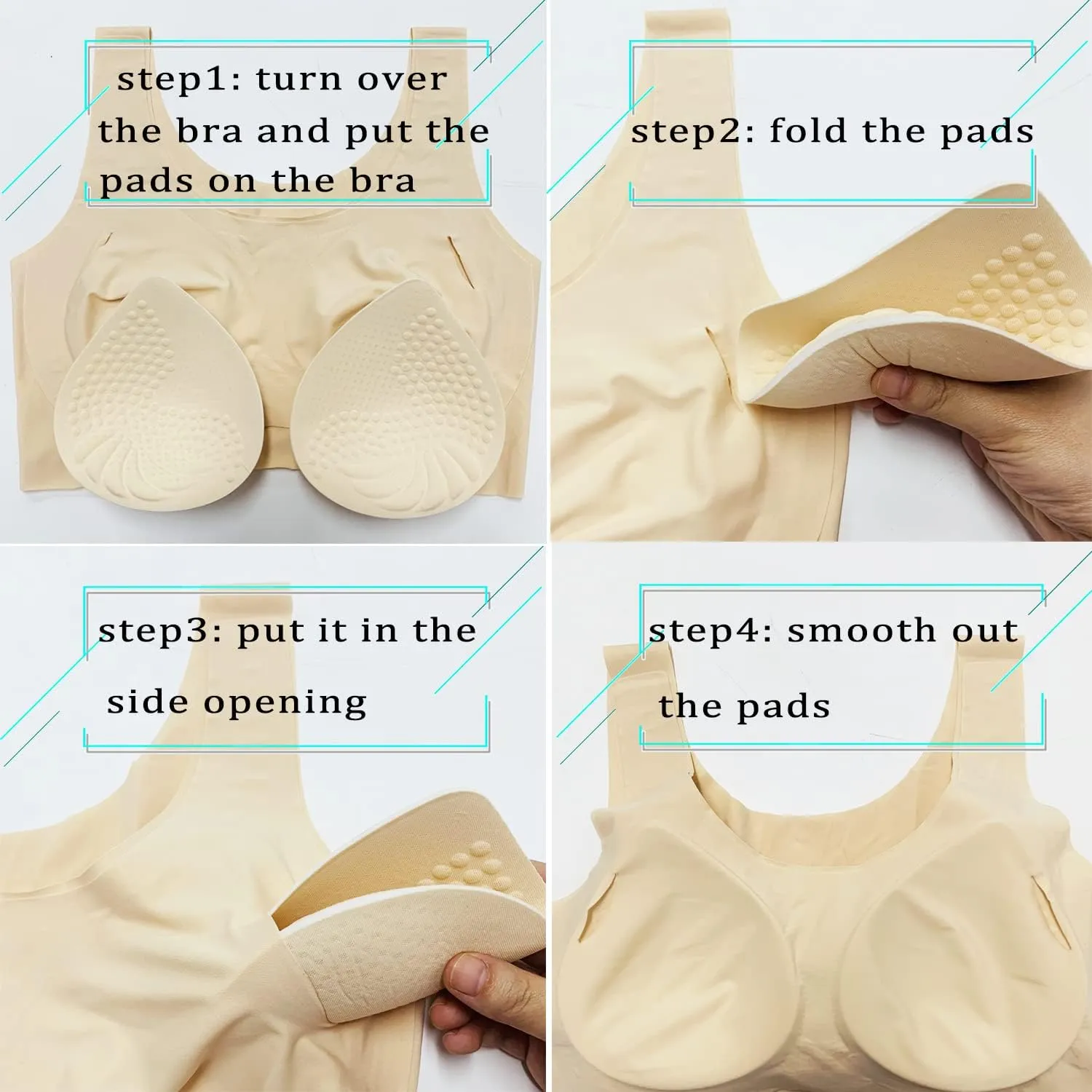 PRETTYWELL Bra Pads Inserts, 2 Pairs Latex Bras Inserts for Sports Bras, Bra Cups Inserts for Bikini Tops