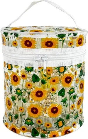 Printed Flowers Clear Cylinder Travel Makeup Bag,Portable Waterproof Pouch with Handle Ideal for Women and Girl (D1031-5)