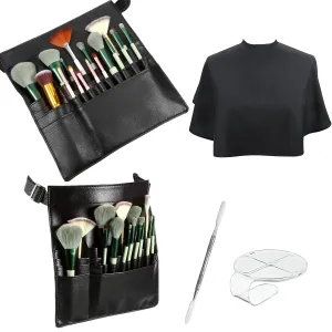 Professional Makeup Artist Tools - 4 Piece Set with Brush Bag, Mixing Tray, Foundation Tray & Spatula, Salon Apron