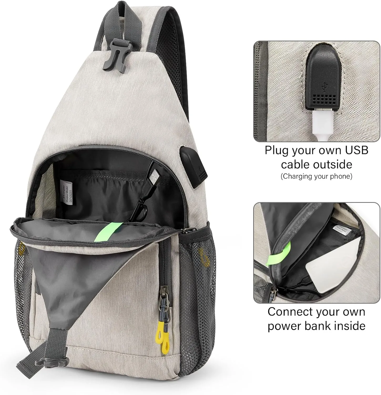 Prospo Sling Bag for Women Men Crossbody backpack with USB Charging Port, Small Hiking Daypack Chest Bag for Travel Outdoor
