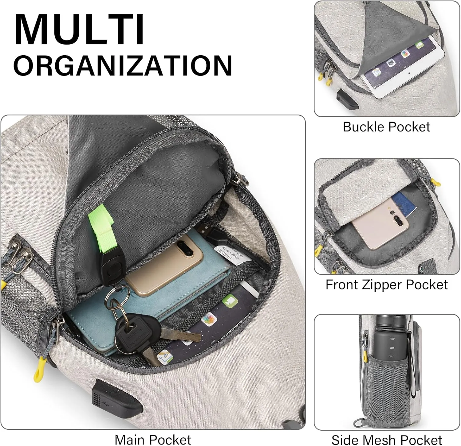 Prospo Sling Bag for Women Men Crossbody backpack with USB Charging Port, Small Hiking Daypack Chest Bag for Travel Outdoor