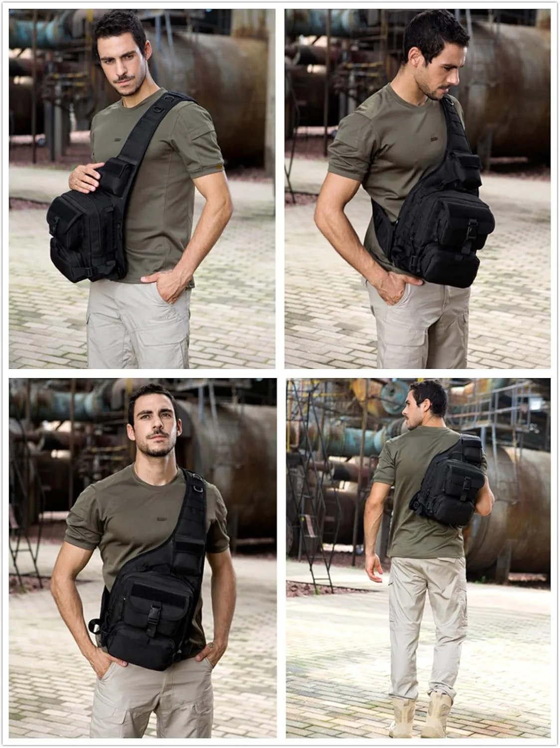 Protector Plus UNISTRENGH Tactical Military Daypack Sling Chest Pack Bag Molle Laptop Backpack Large Shoulder Bag Crossbody Duty Gear For Hunting Camping Trekking (Black)