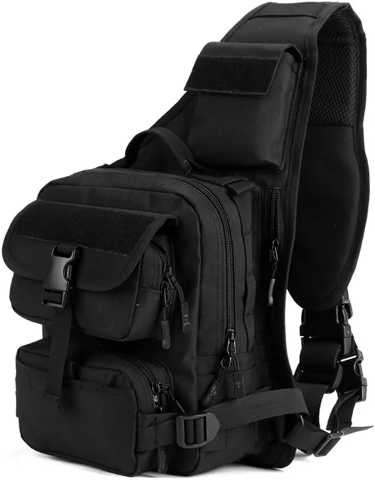 Protector Plus UNISTRENGH Tactical Military Daypack Sling Chest Pack Bag Molle Laptop Backpack Large Shoulder Bag Crossbody Duty Gear For Hunting Camping Trekking (Black)
