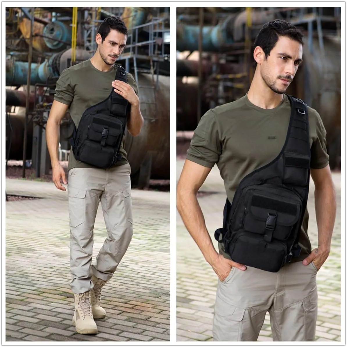 Protector Plus UNISTRENGH Tactical Military Daypack Sling Chest Pack Bag Molle Laptop Backpack Large Shoulder Bag Crossbody Duty Gear For Hunting Camping Trekking (Black)